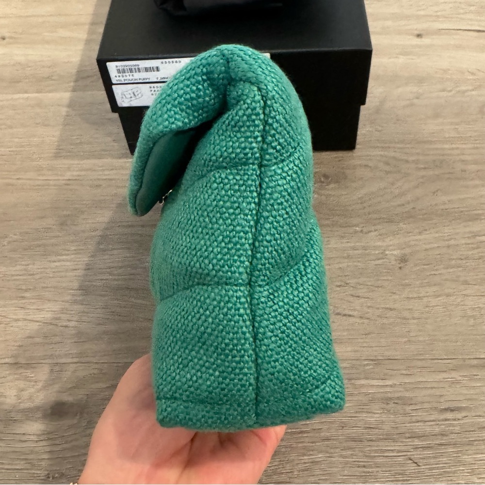 Saint Laurent Denim Quilted Loulou Puffer Monogram Pouch Clutch in Basil color - Picture 5 of 14